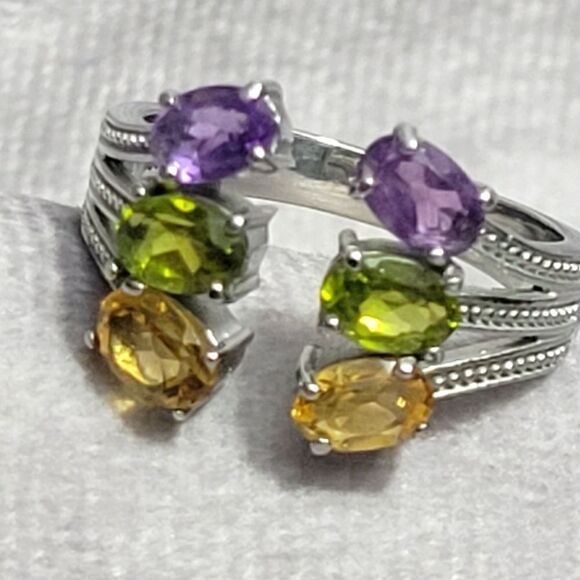 African Amethyst, Peridot, Brazilian Citrine Open Band Ring Size 9 - Picture 1 of 14